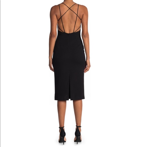 Misha Open Strappy Back Spaghetti Strap Black Midi Cocktail Dress NWT 10 - Picture 3 of 6